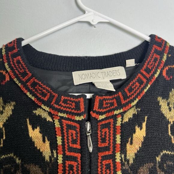 Vintage Nomadic Traders Womens Sz M Floral Zip Up Cardigan Lambs Wool Blend - Picture 8 of 13